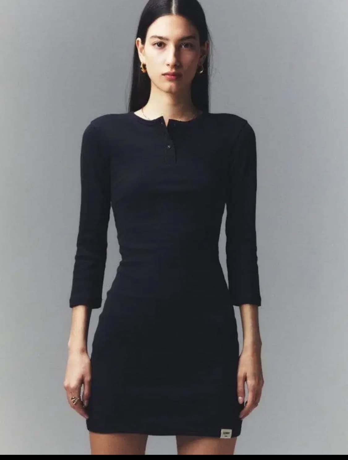 글로니 버튼플라이 원피스 네이비 3/4 BUTTON FLY 상품이미지1