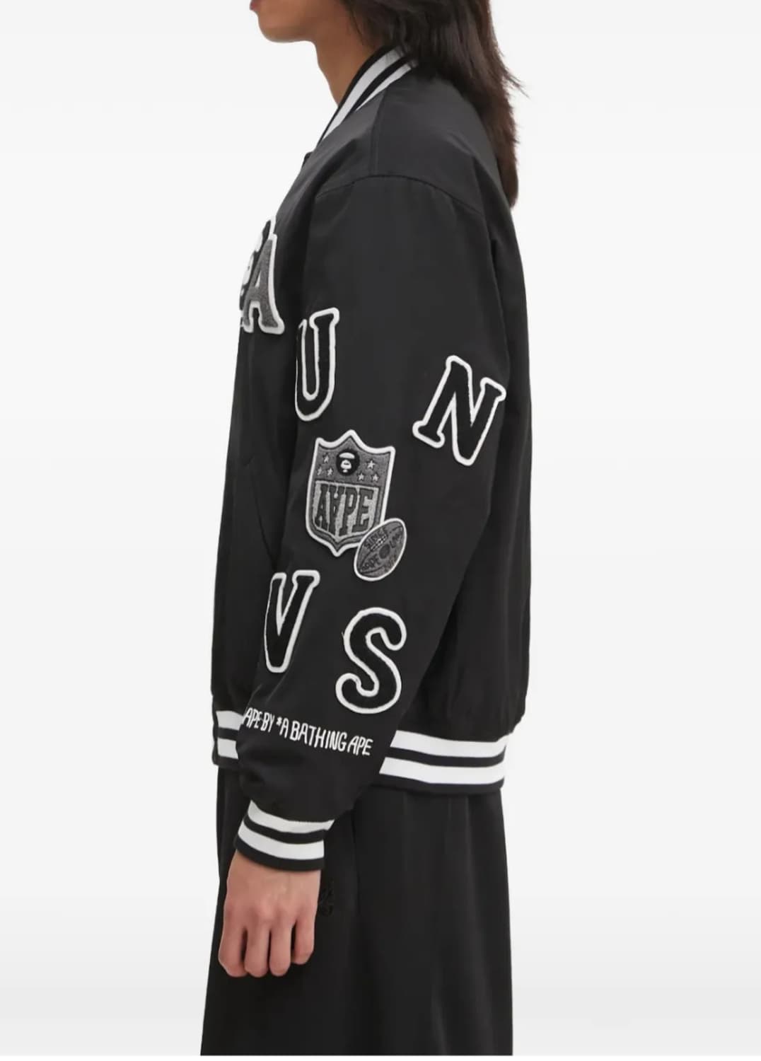 aape 에이프 베이스 문페이스 베이스볼 메인 자켓 바시티 스타디움 블랙 상품이미지4