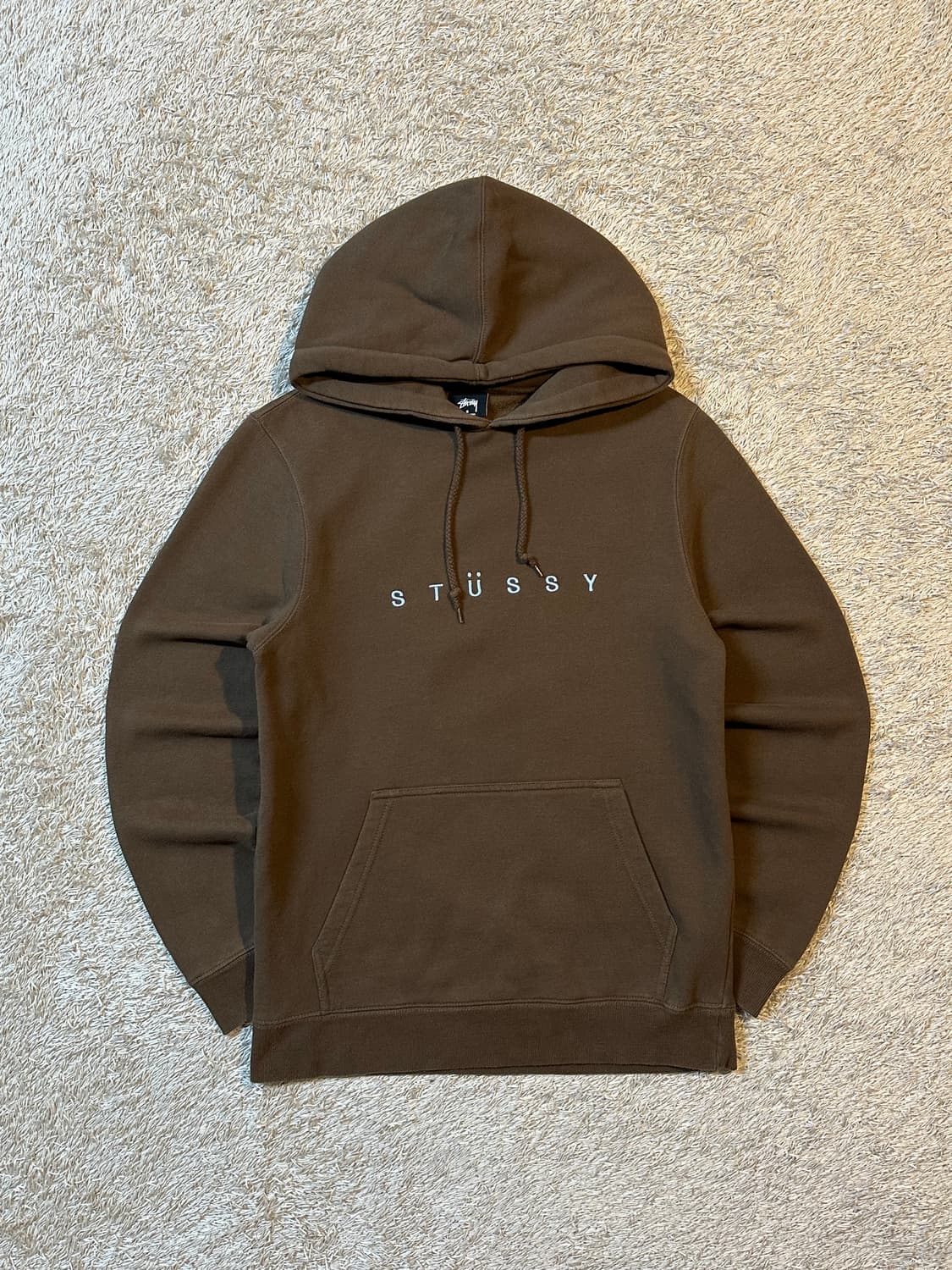 희귀) 스투시 STUSSY 자수 스펠로고 후드티 브라운 상품이미지1