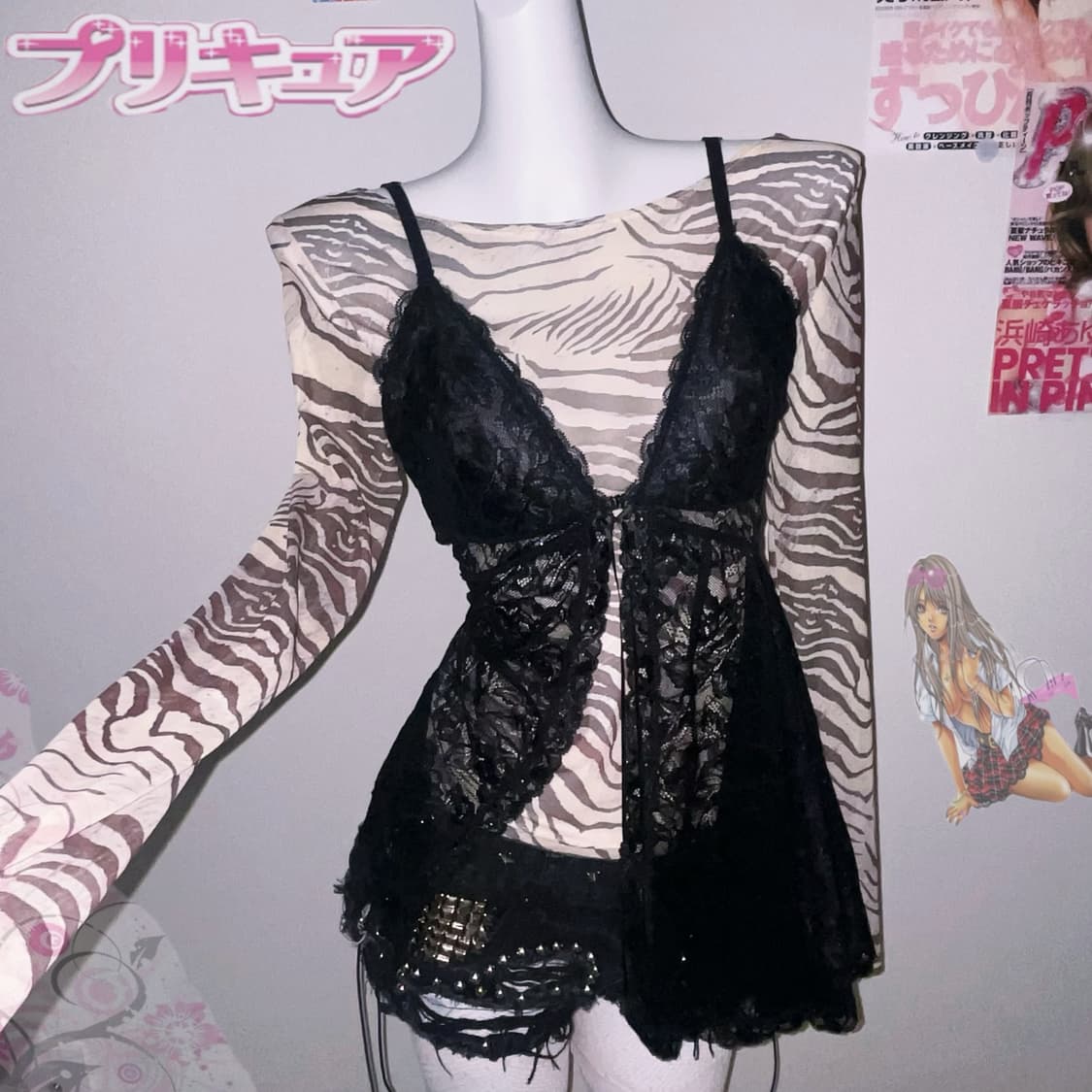 00‘s 갸루 와투케  지브라 레이스 레이어드 세트  상품이미지2