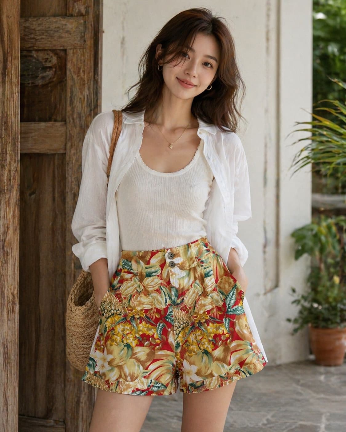 [린넨 100%/S] DGRRCE 보타니컬 트로피컬 하이웨이스트 쇼츠 상품이미지1