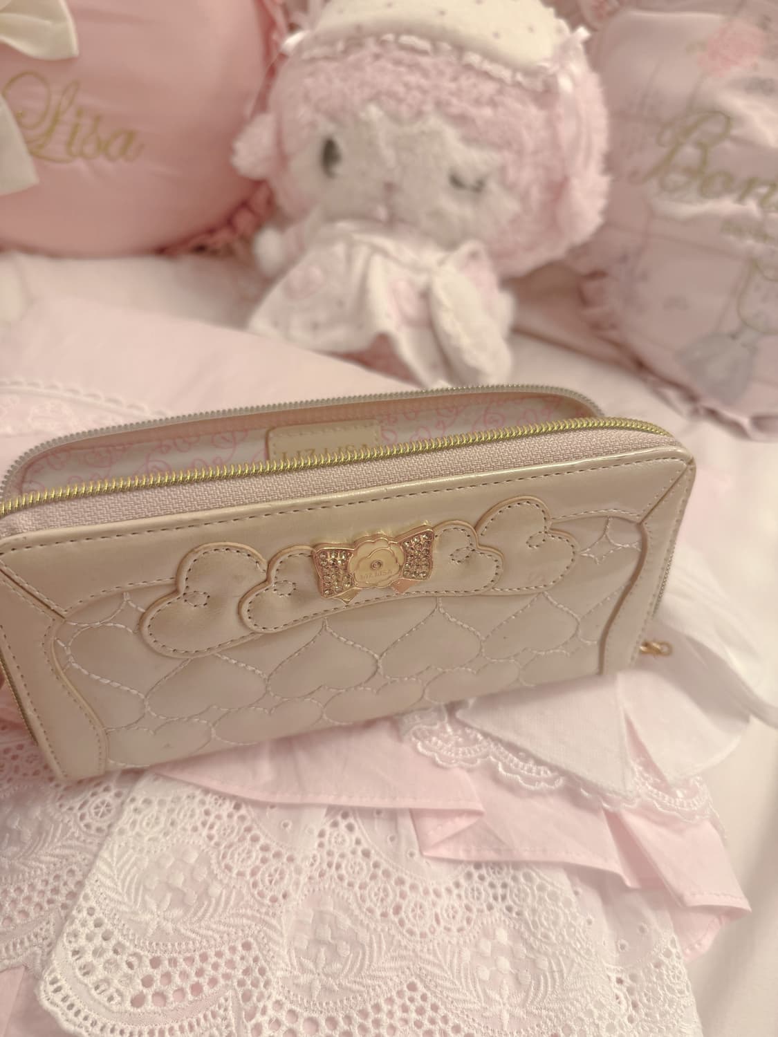 리즈리사 하트퀄팅 금장 장지갑 라떼갸루 히메카지 핀터깔 y2k 리본 상품이미지2