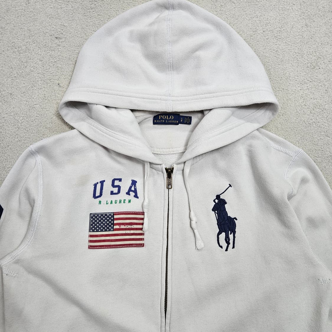 폴로 랄프 로렌 성조기 빅포니 후드 집업 S 화이트 상품이미지3