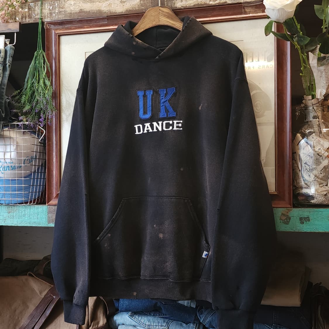 90s 러셀 후드 빈티지 스웻셔츠 러셀 썬페이딩 블랙 uk자수 L 상품이미지1