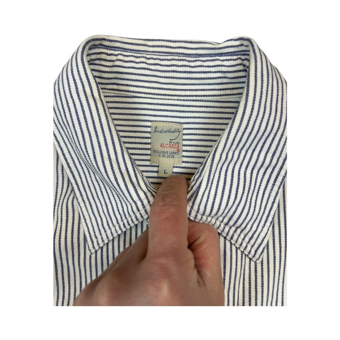 L) 빈티지 JPN 화이트 네이비 스트라이프 코튼 셔츠 TS-042 상품이미지2