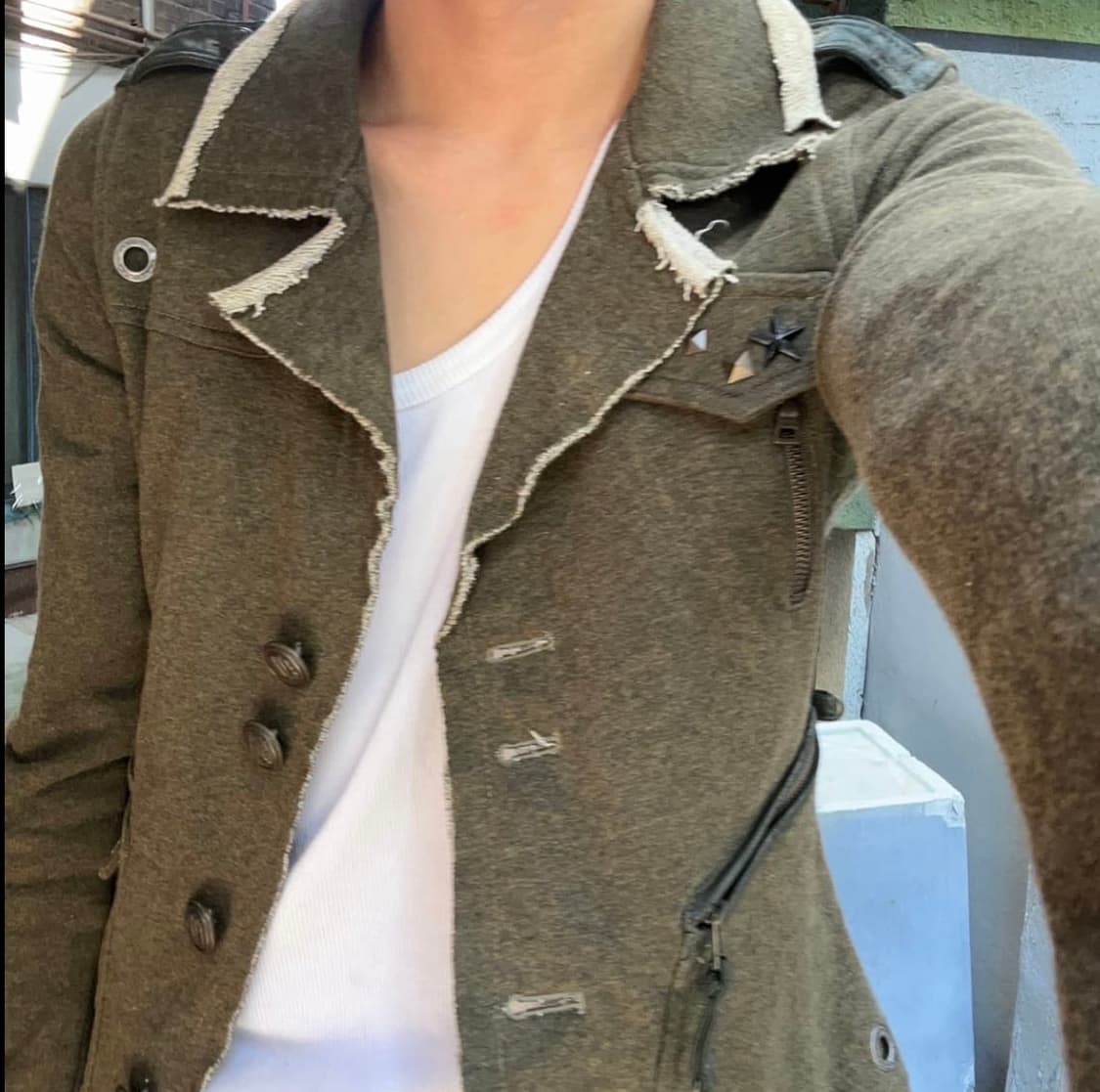 빈티지 푸부 펑크 카키 코튼 디테일 라이더 집업 자켓 상품이미지2