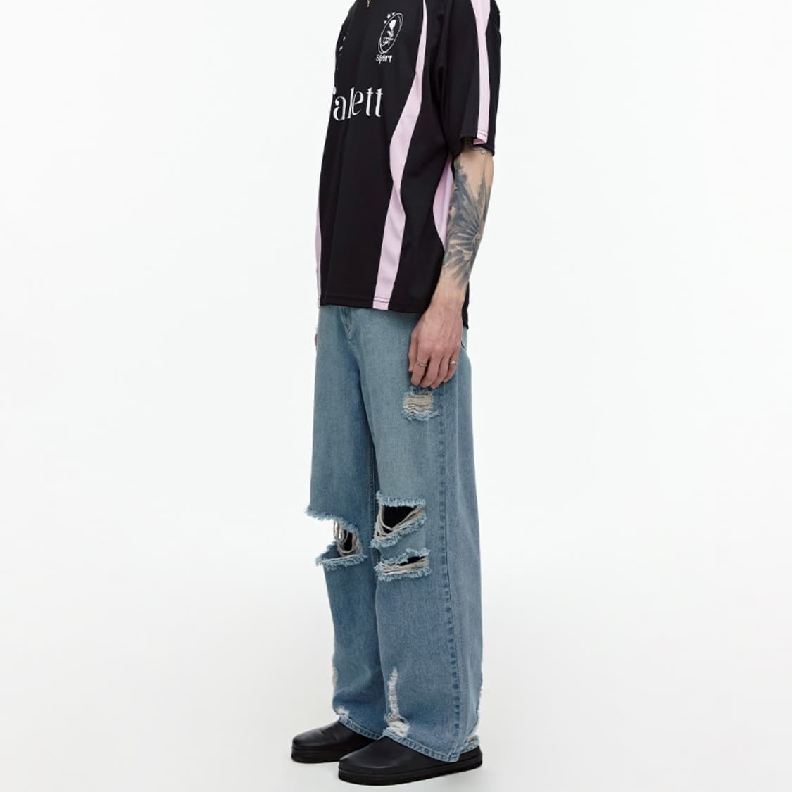 24SS FALLETT 디스트로이드 와이드 데님 팬츠 라이트블루 상품이미지4