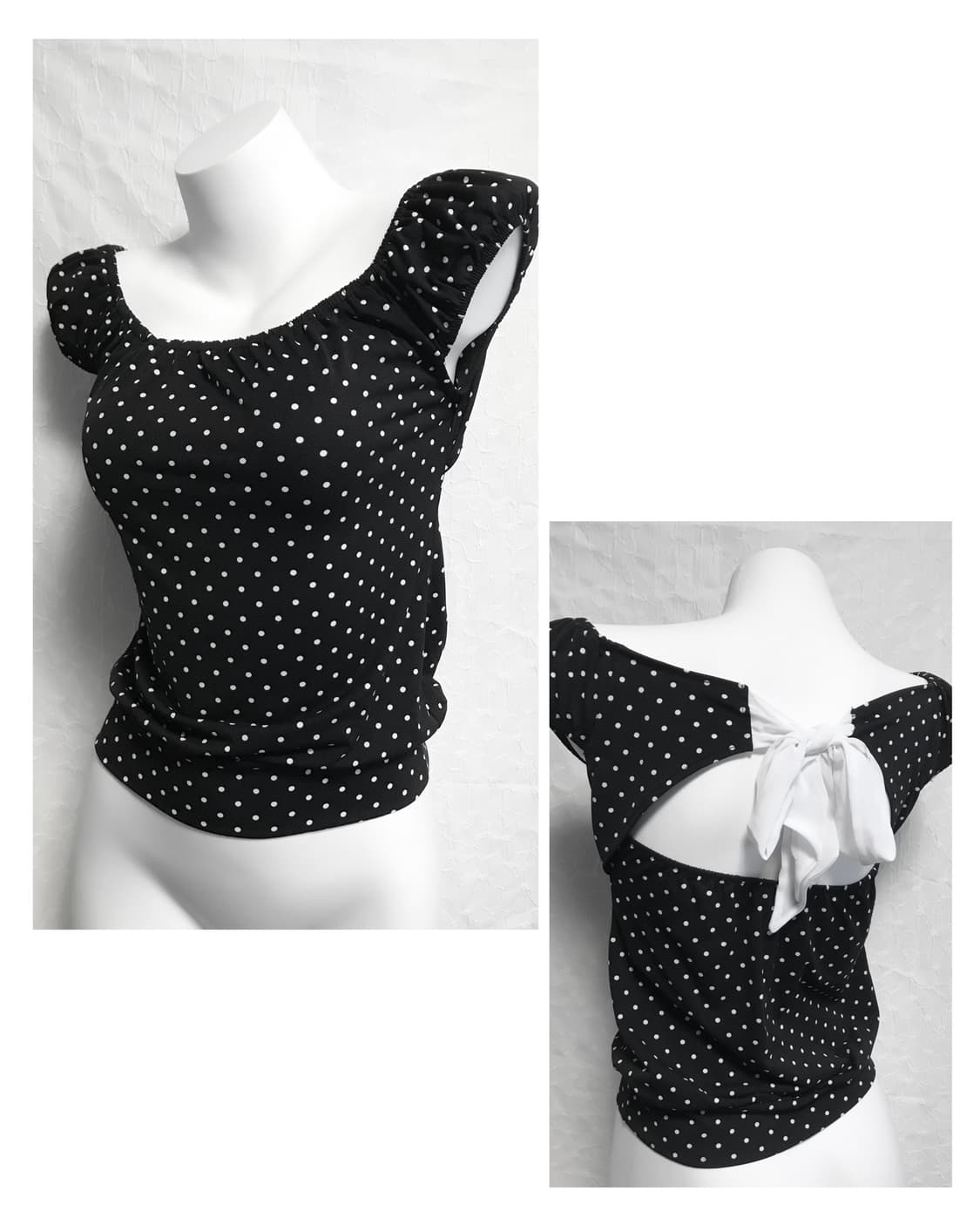 빈티지 cecil mcbee 세실맥비 도트 리본 퍼프 소매 탑 상품이미지1