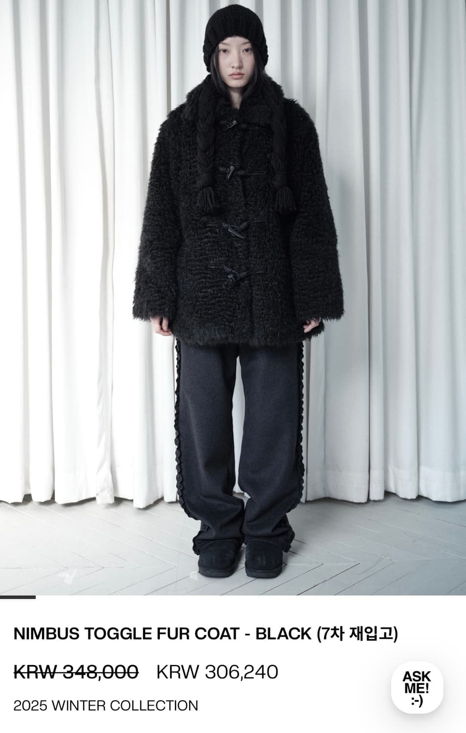 Saengin NIMBUS TOGGLE FUR COAT - BLACK 상품이미지1