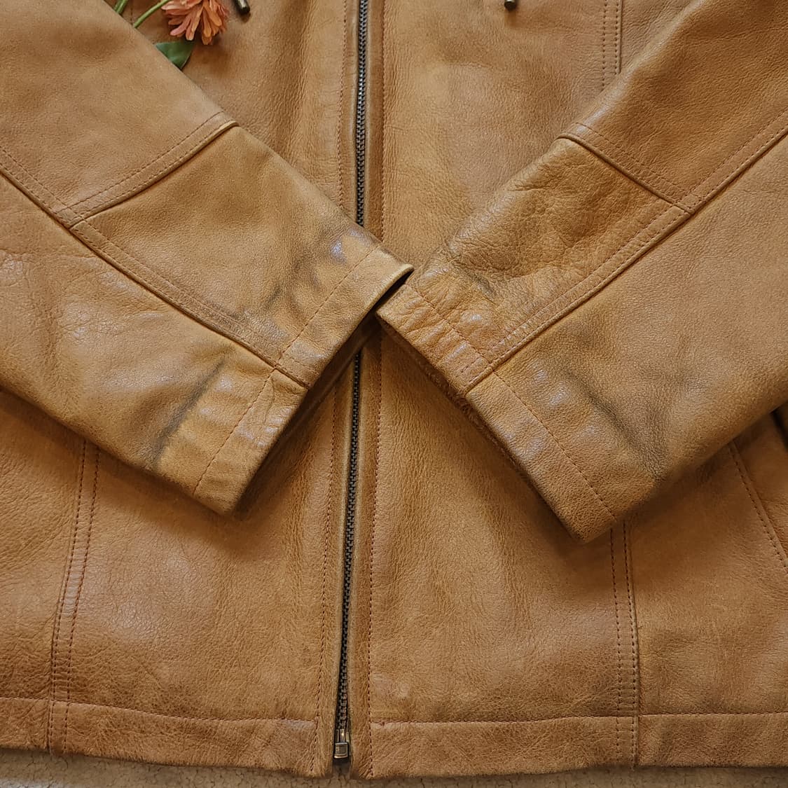 90s 아카펠라 왁스드 레더 프렌치 가죽자켓 양털 카라 빈티지  XXL 상품이미지8