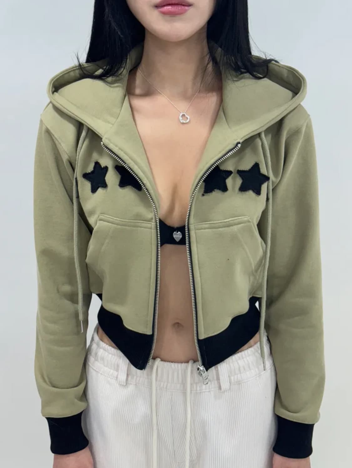 블루썬플라워 우먼 에센셜 더티 워시드 투웨이 크롭 후드집업 상품이미지1