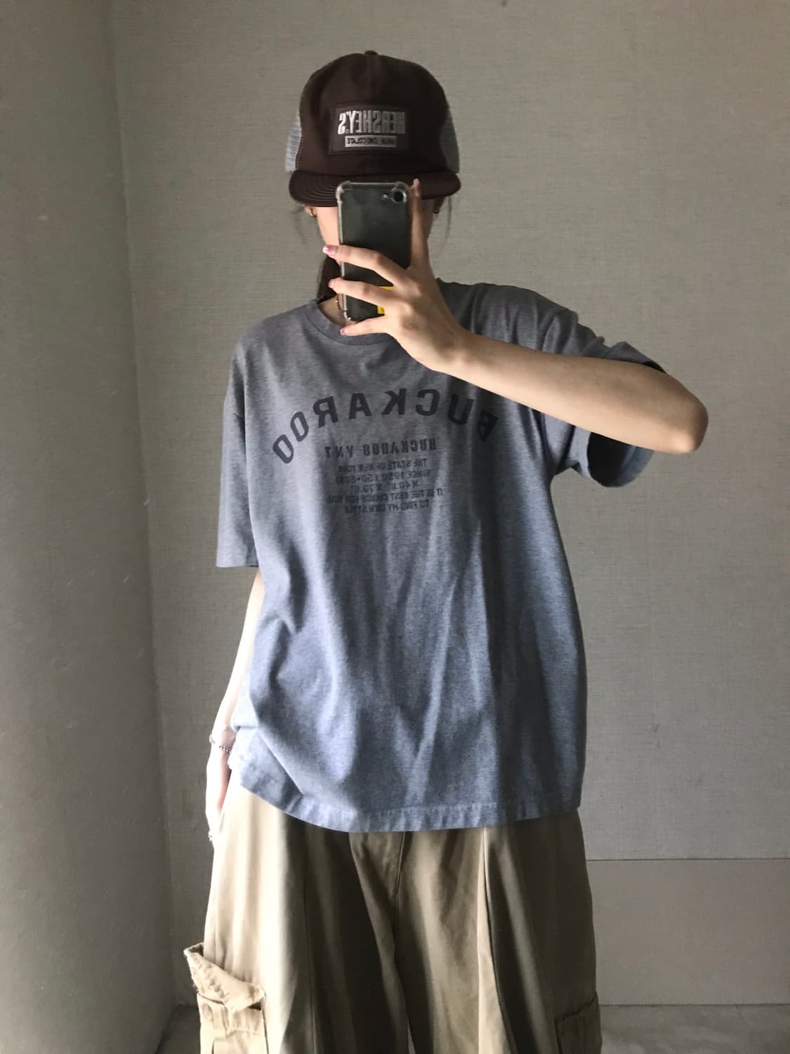 버카루 그레이 오버핏 반팔티셔츠 상품이미지1