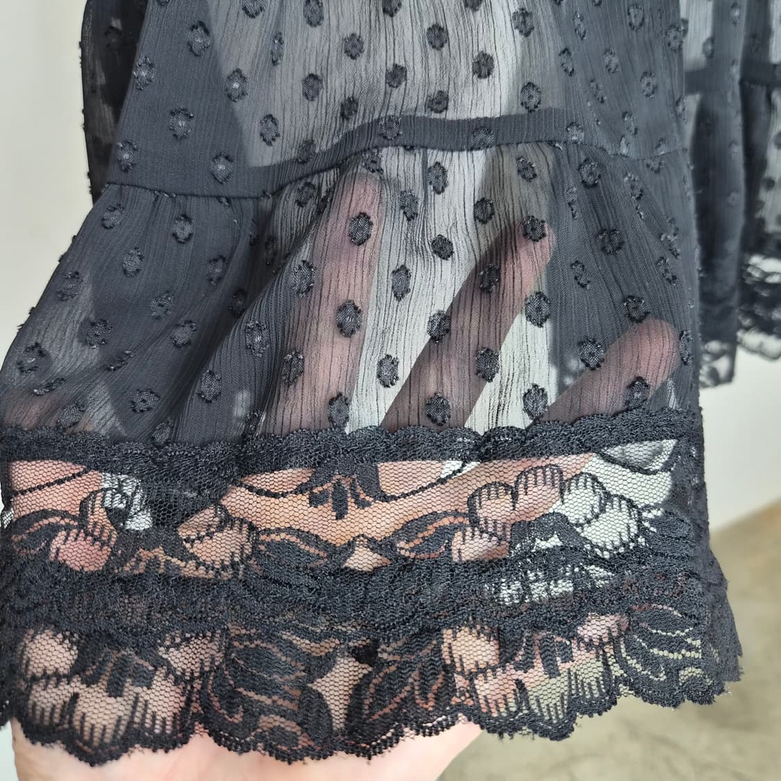 블랙 도트 시스루 레이스 롱 블라우스 가디건 상품이미지9
