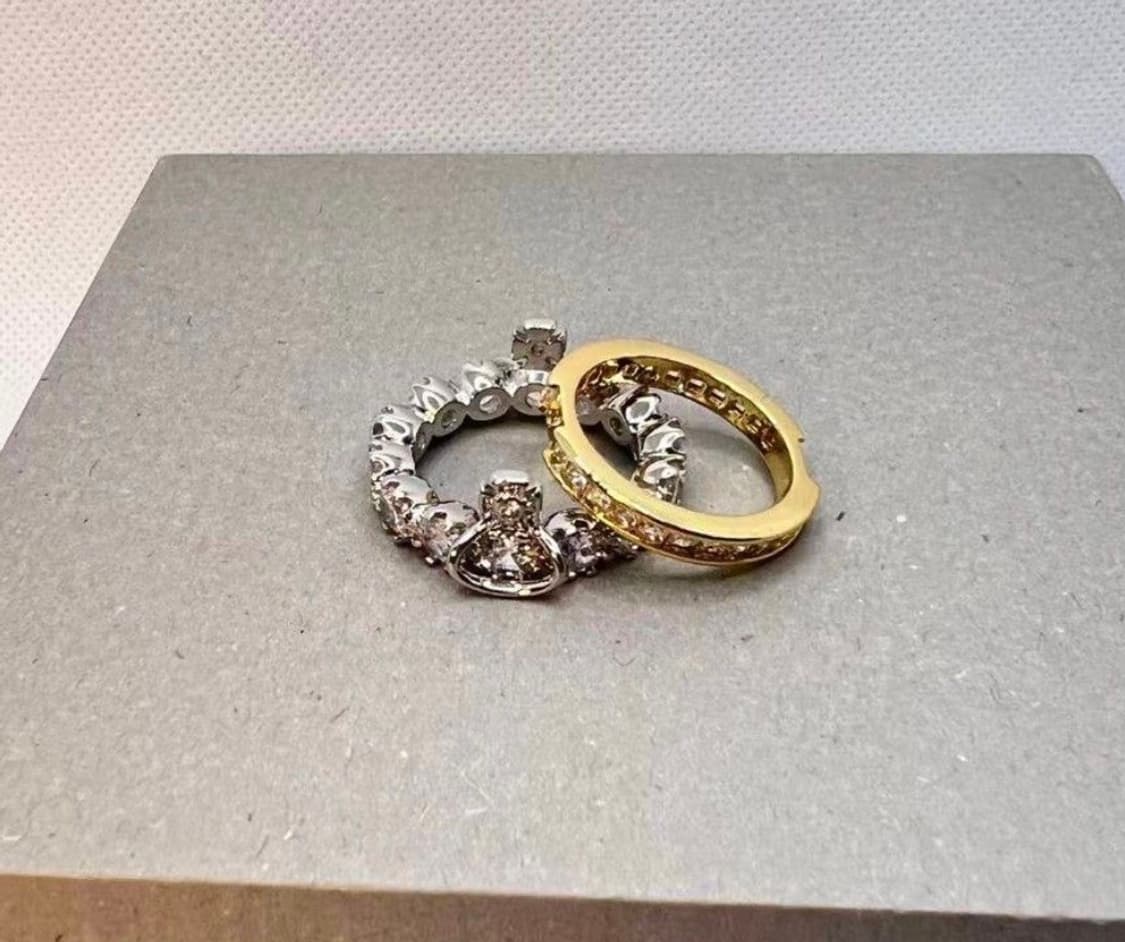 비비안웨스트우드 아카이브 큐빌크리스탈 골드실버 2단링 반지 상품이미지8