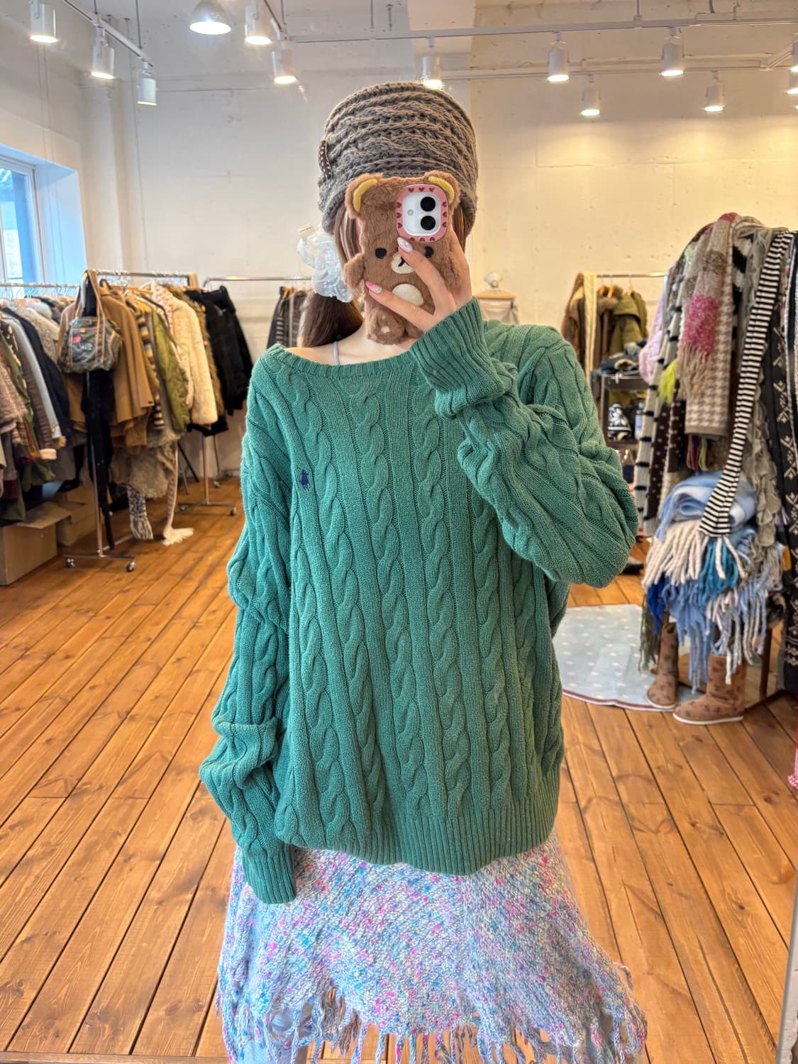 폴로 그린 꽈배기 니트 상품이미지1