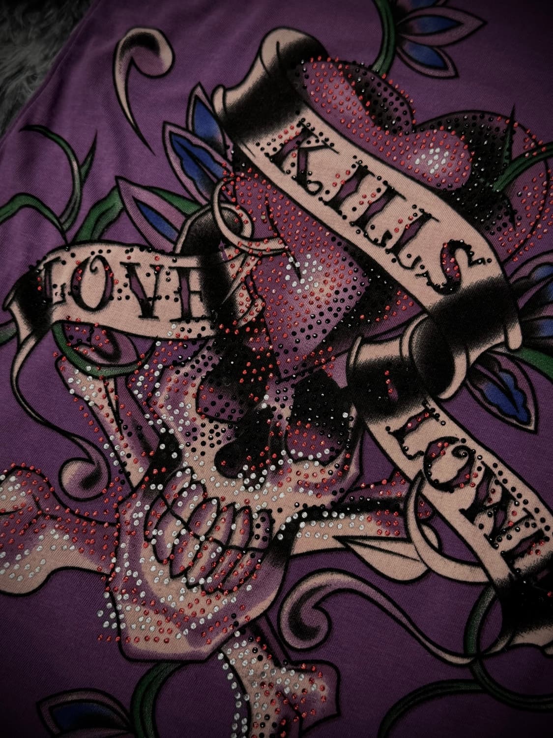 Ed Hardy 하트 스컬 큐빅  퍼플 롱 슬리브리스 상품이미지7