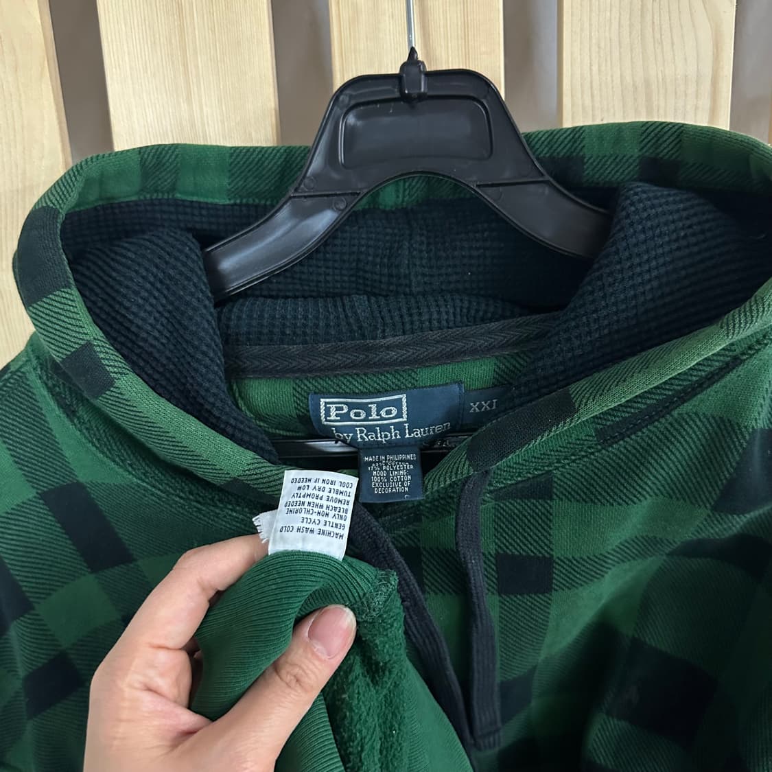 (2XL) 폴로 랄프로렌 그린 타탄체크 후드 상품이미지4
