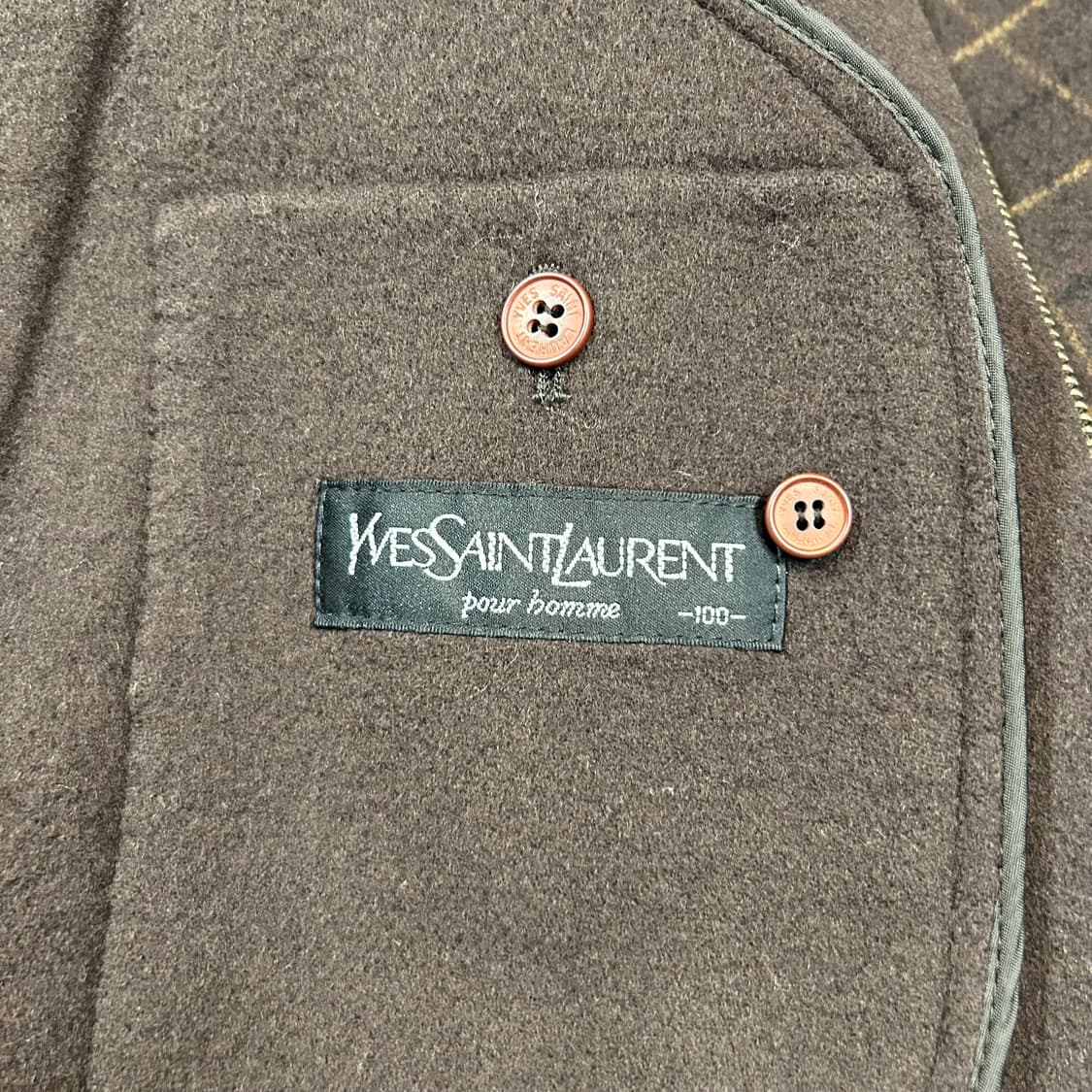 L) YSL 입생로랑 브라운 양털 퍼 울 코트 자켓 상품이미지8