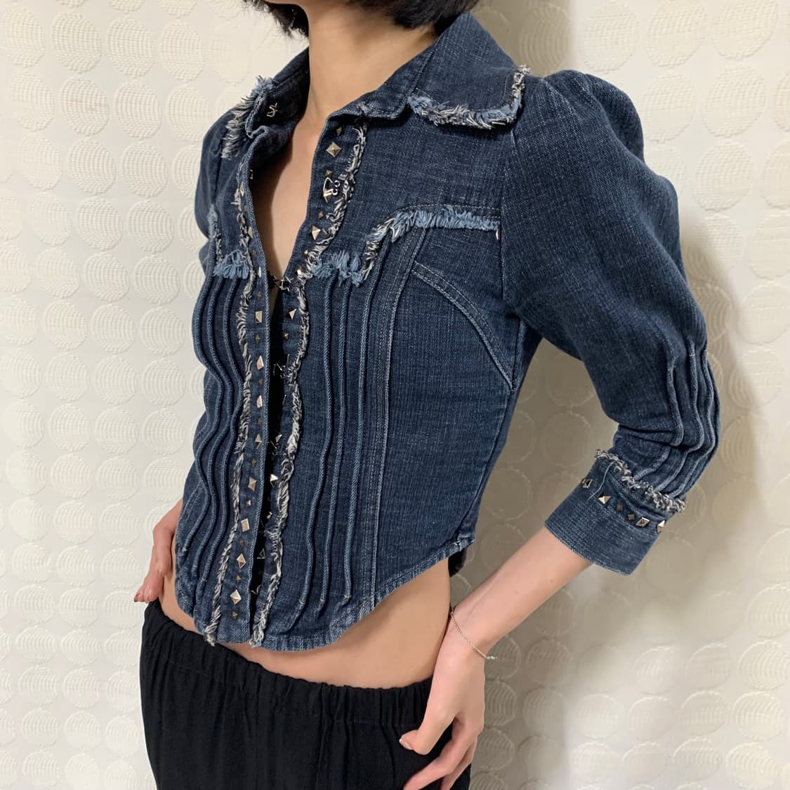 저스트 카발리 데님 스터드 7부 소매 재킷 상품이미지4