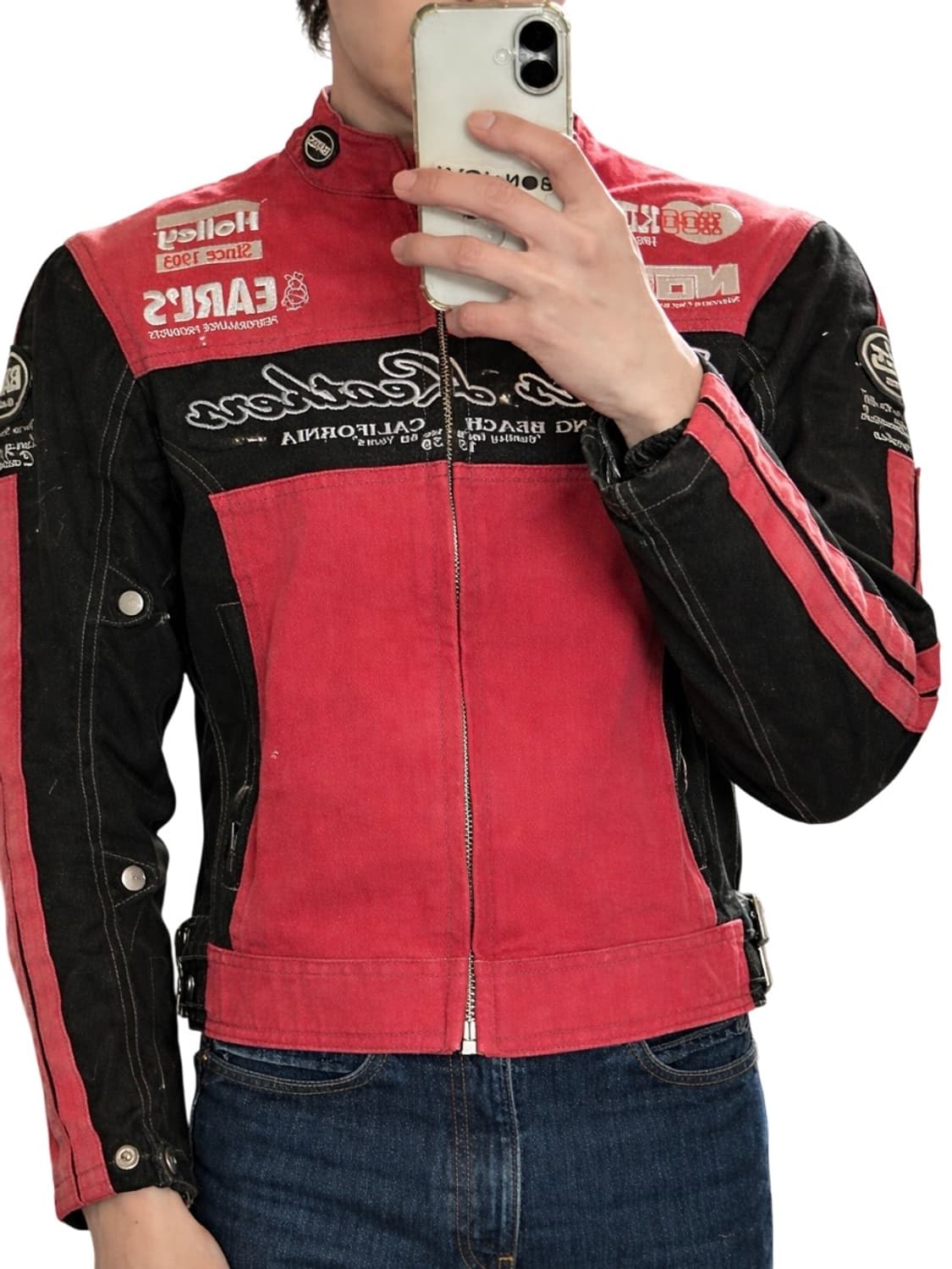 bates leathers 베이츠 레드 코튼 바이커 자켓 L 상품이미지2