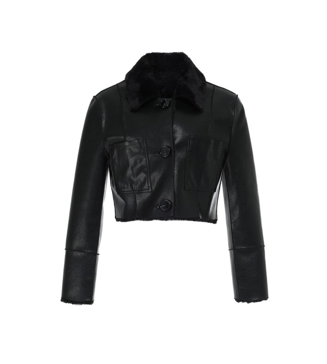 [택O] 낫유어로즈 숏 리버시블 레더 무스탕 블랙 상품이미지1