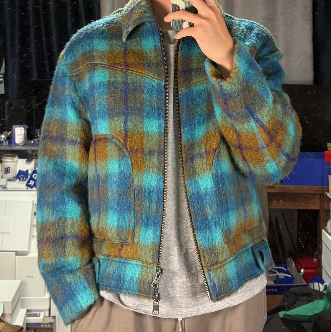 앤더슨벨 해리체크 샤기 울 자켓 L 상품이미지7