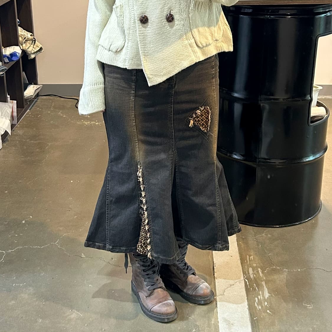 브라운 그런지 데님 언발 스커트 상품이미지2