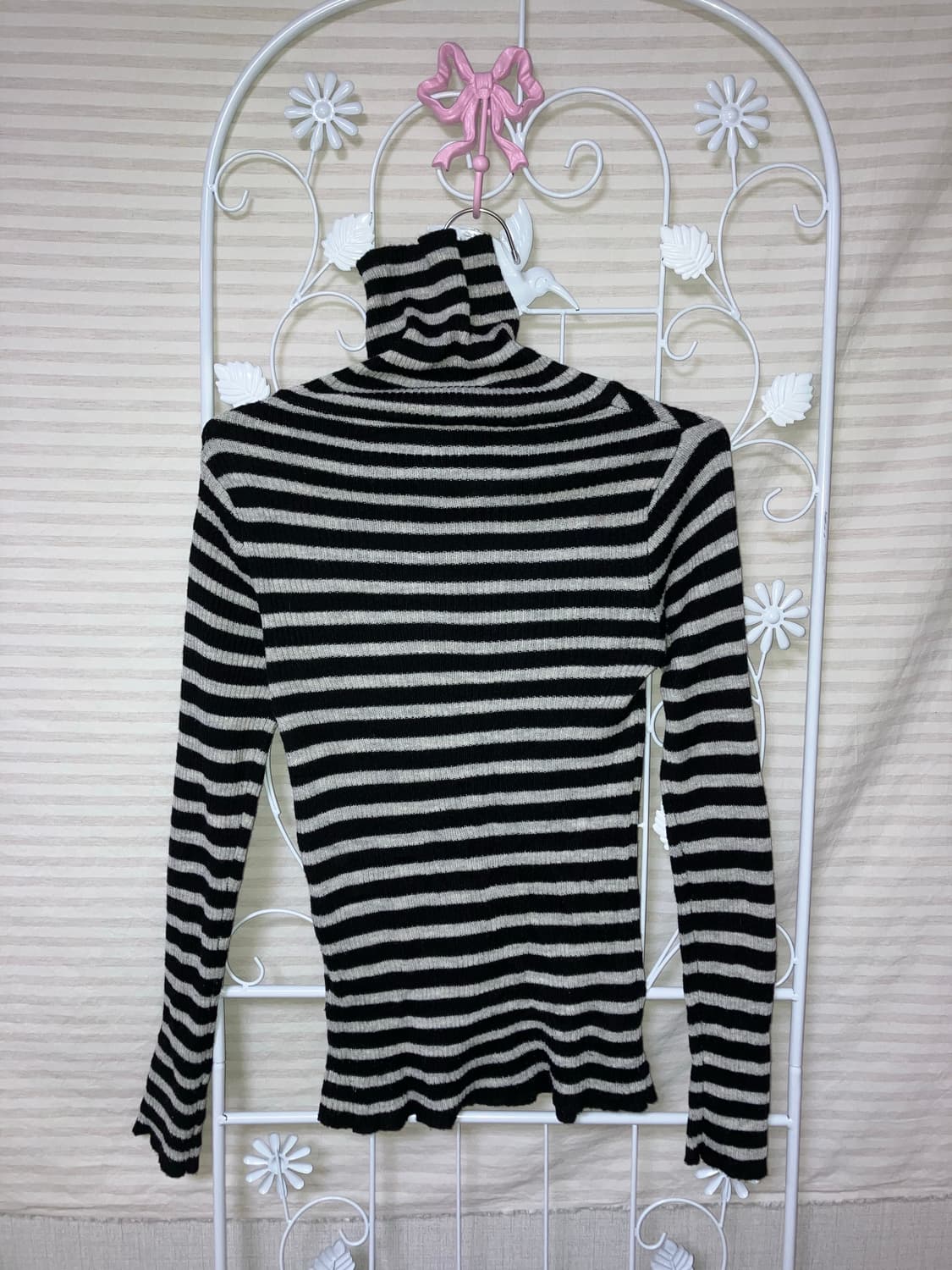 jpn vintage 블랙 그레이 스트라이프 하이넥 긴팔 y2k 스트릿  상품이미지2