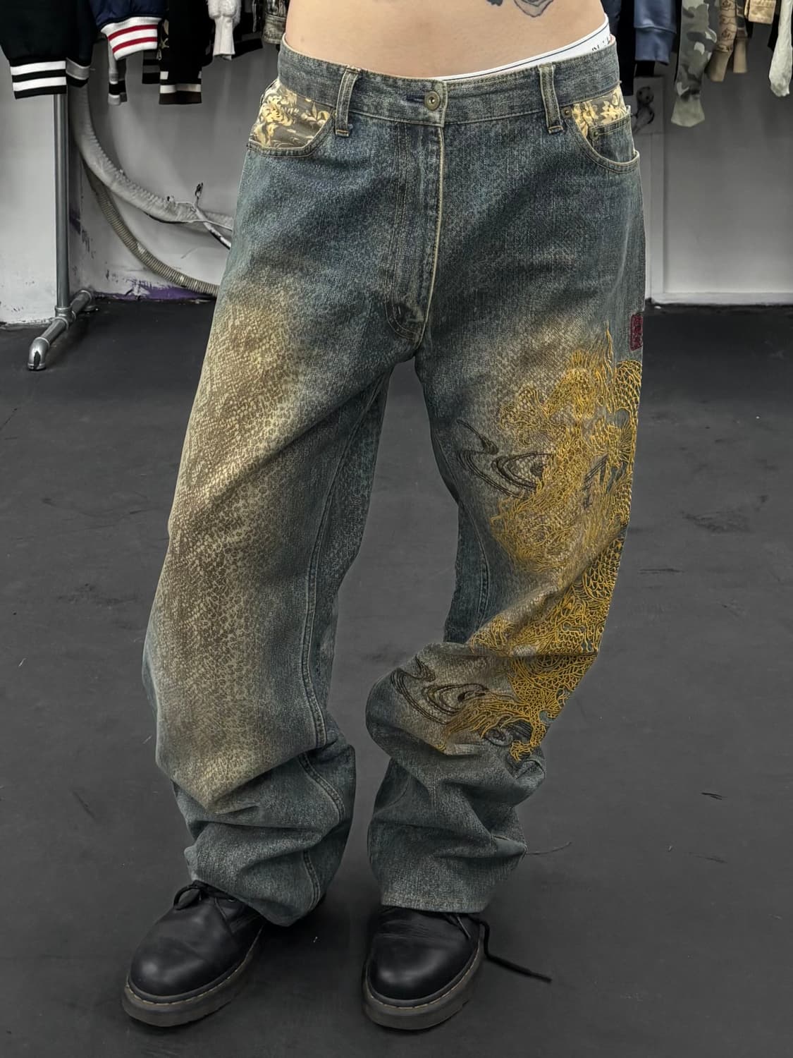 카라쿠리 타마시 뱀피 드래곤 데님팬츠 상품이미지3