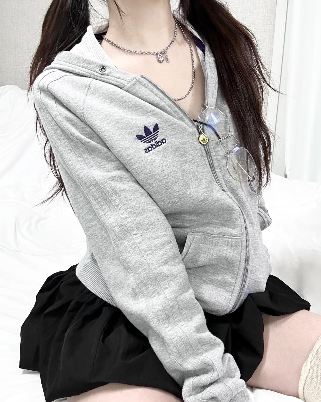 아디다스 퍼플로고 그레이 삼선 후드집업 상품이미지2