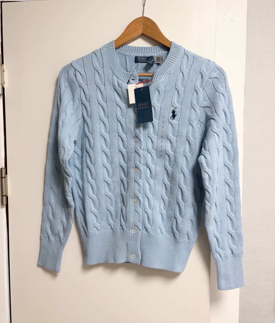 폴로 랄프로렌 여성 꽈배기 가디건 S 스카이블루 색깔 예뻐요 상품이미지2