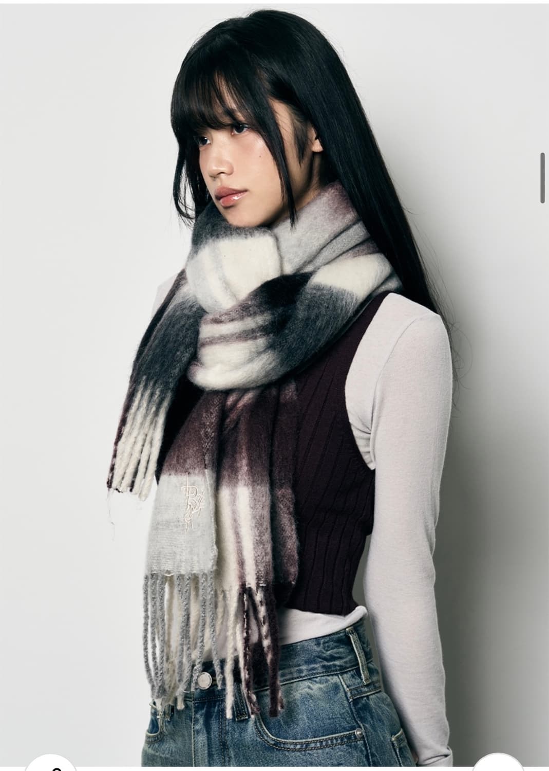 (체크) 레더리 브러쉬드 롱 머플러 판매 상품이미지6