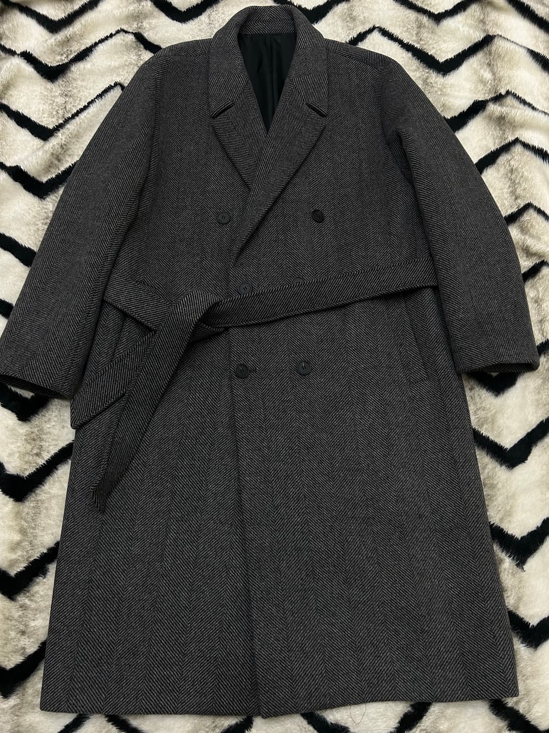 [XL]드로우핏 로브 울 글렌체크 더블 롱코트/그레이 상품이미지4