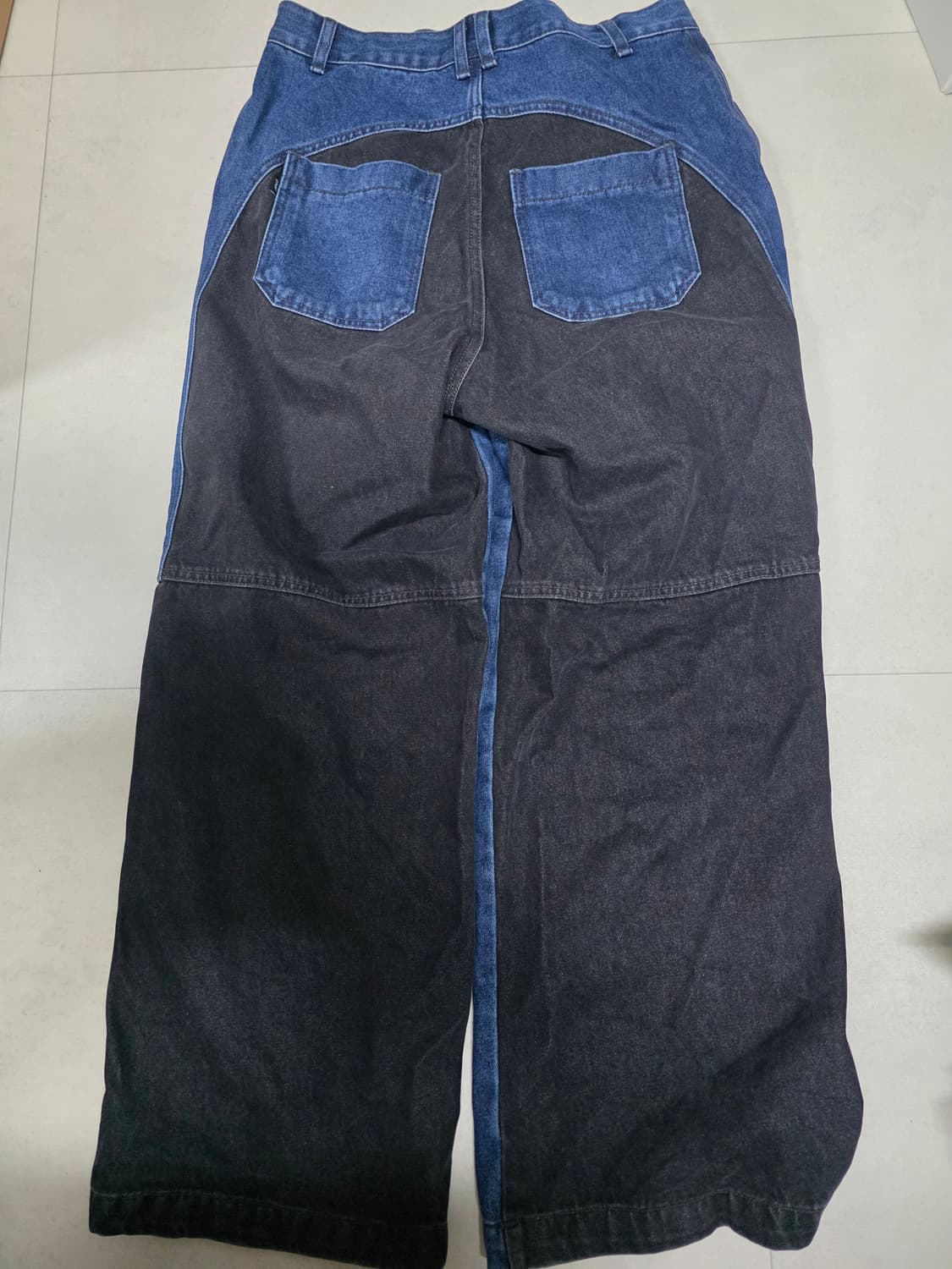 꼼파뇨 믹스드 절개 와이드 데님 팬츠 워시드블루 M사이즈 상품이미지3