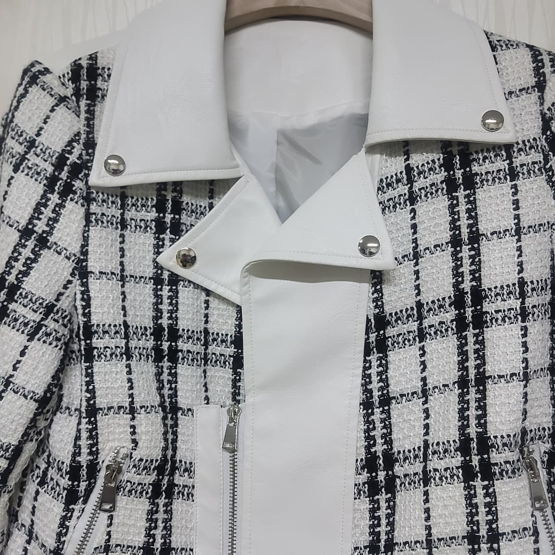 새상품 트위트 체크 레더 라이더 가죽 자켓 상품이미지3