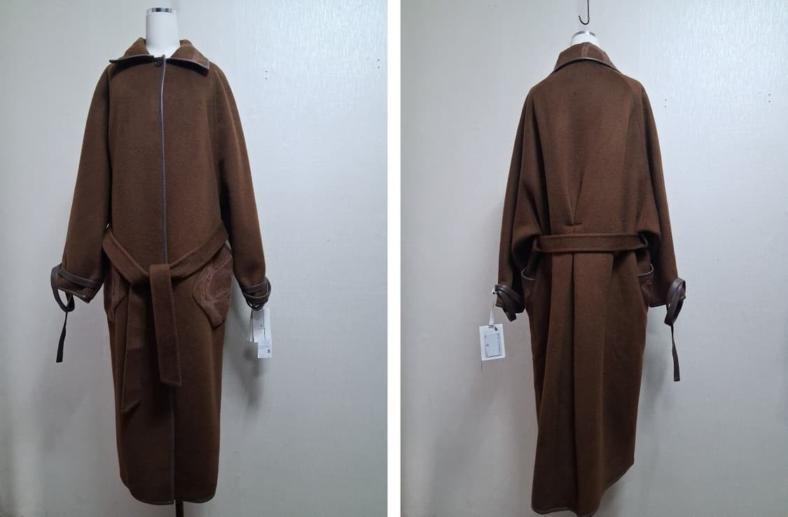 수입 낙타털 혼합 천연양가죽 배색 양모롱코트 카멜 새거 프리  상품이미지3