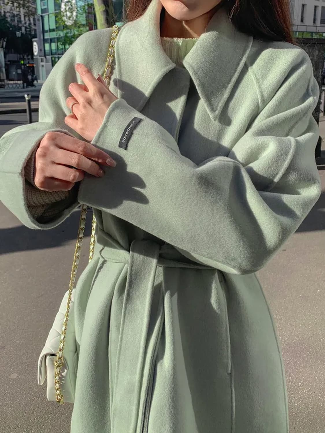 민트색 핸드메이드 메리노울 코트 상품이미지1