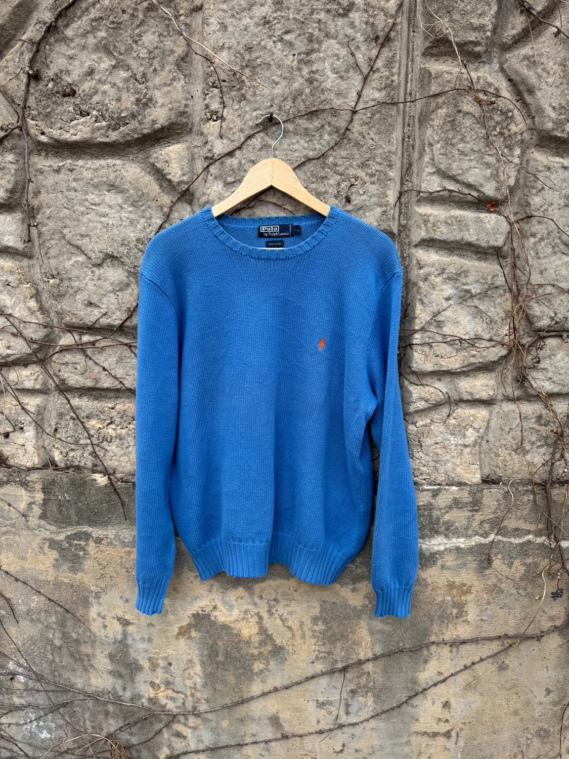90s 폴로 랄프로렌 빈티지 페이딩 블루 코튼 니트 L 상품이미지1
