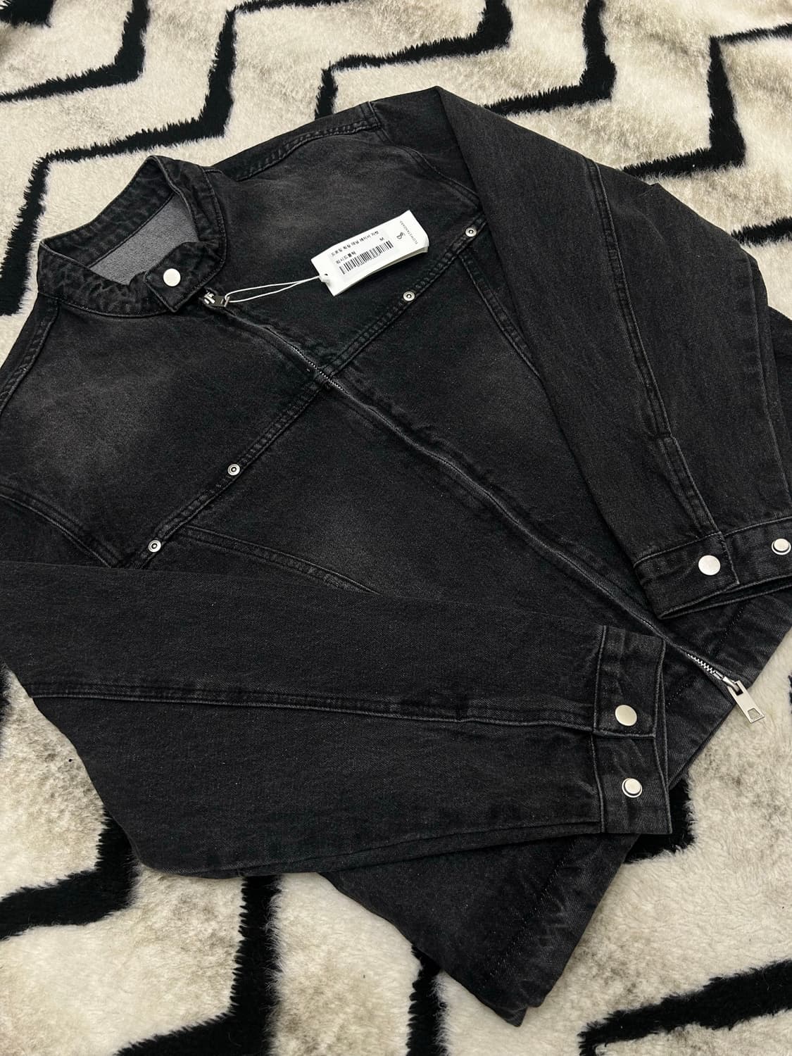 [M]라퍼지스토어 드로잉 워싱 레이서 데님자켓/워시드블랙 상품이미지1