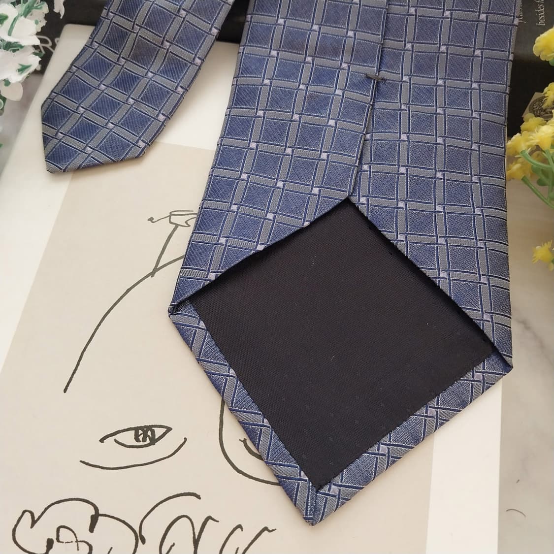 샤를 주르당 실크 퍼플 체크 자카드 넥타이 9.7cm A+등급 K1305 상품이미지7