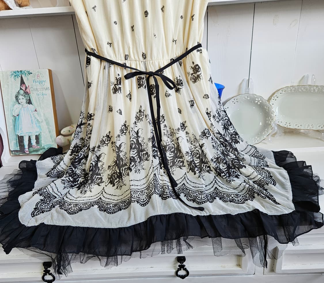 0327(axes femme) 블랙 로즈 튤 레이어드 원피스 상품이미지6