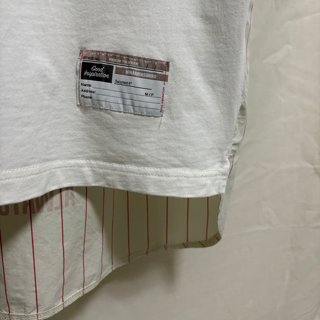 지유 X 미하라야스히로 레이어드 스트라이프 반팔 티셔츠/화이트, L 상품이미지7
