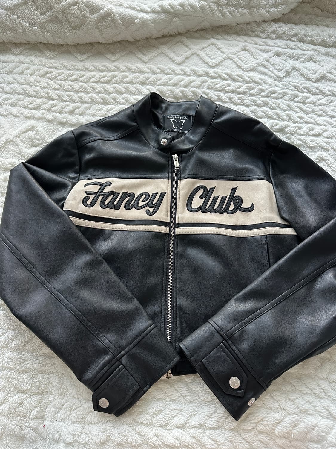 Fancy club(팬시클럽) 바이크 크롭 레더 자켓 블랙 상품이미지1