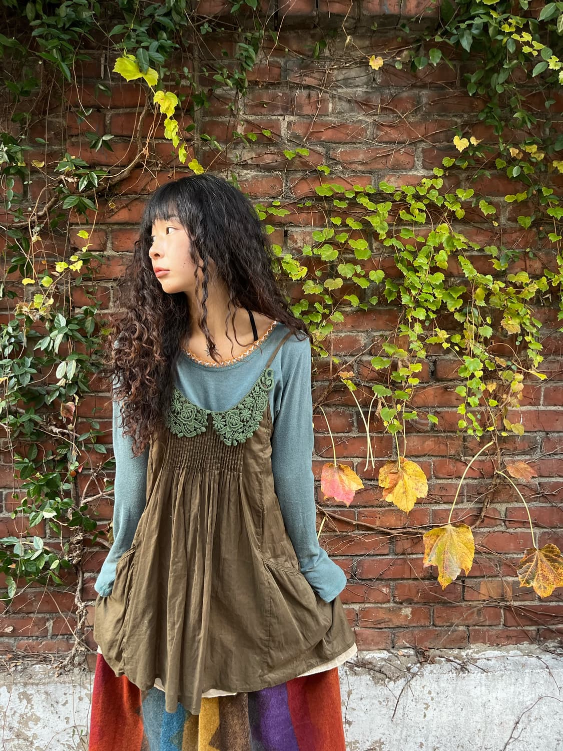 카키 크로셰 미니 원피스 상품이미지1