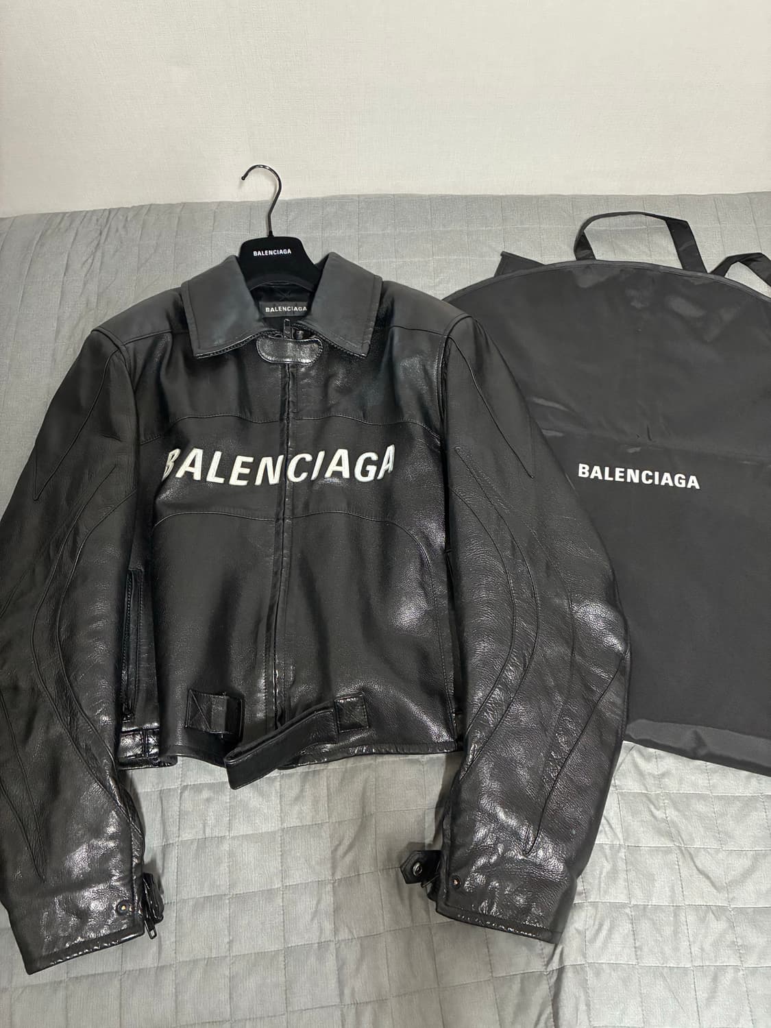 [46] 발렌시아가 로고 버팔로 레더 바이커 가죽 자켓 상품이미지1