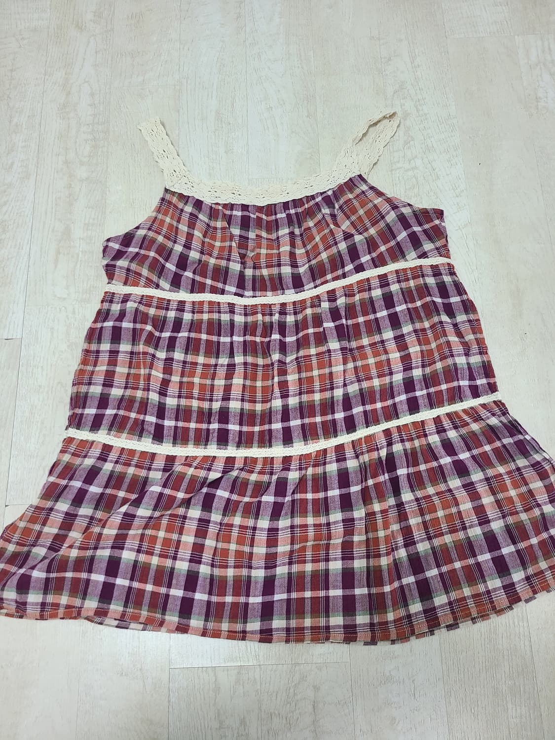 보라색 체크 나시 원피스 상품이미지2