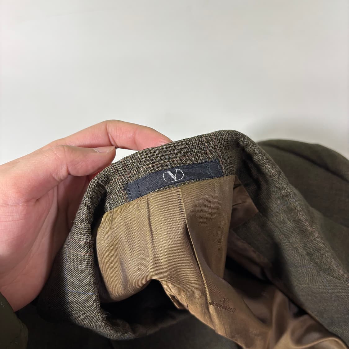 95 M 발렌티노 카키 2버튼 울100% 체크 싱글 블레이져 상품이미지3