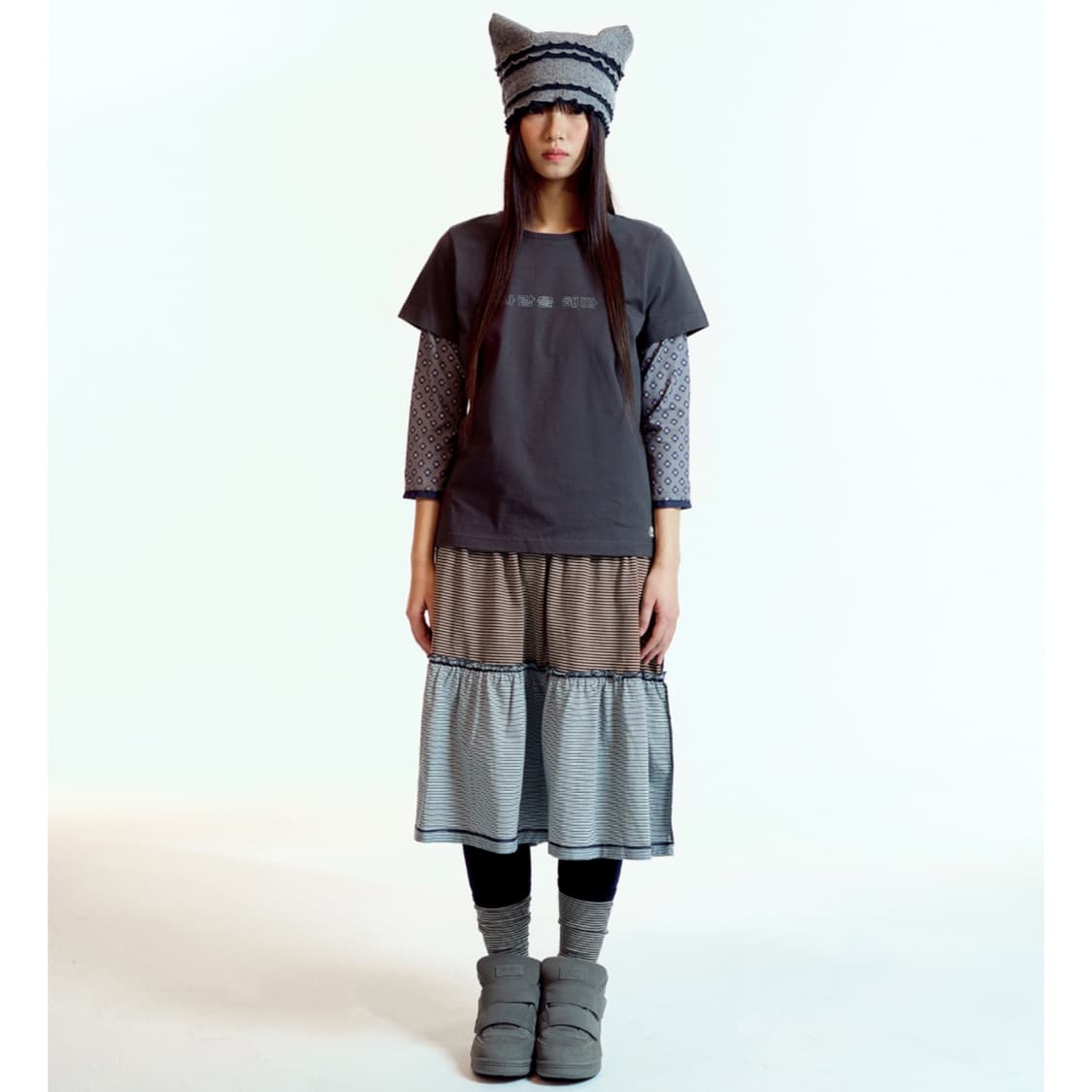 [2] 코이세이오 컬러드 스트라이프 미디 스커트 퍼플 상품이미지2