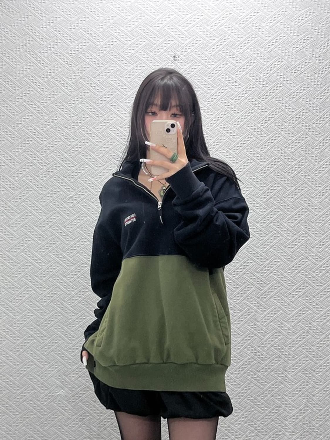 커버낫 캐주얼 빈티지 말차카키 반집업 맨투맨 XL C10745 상품이미지1