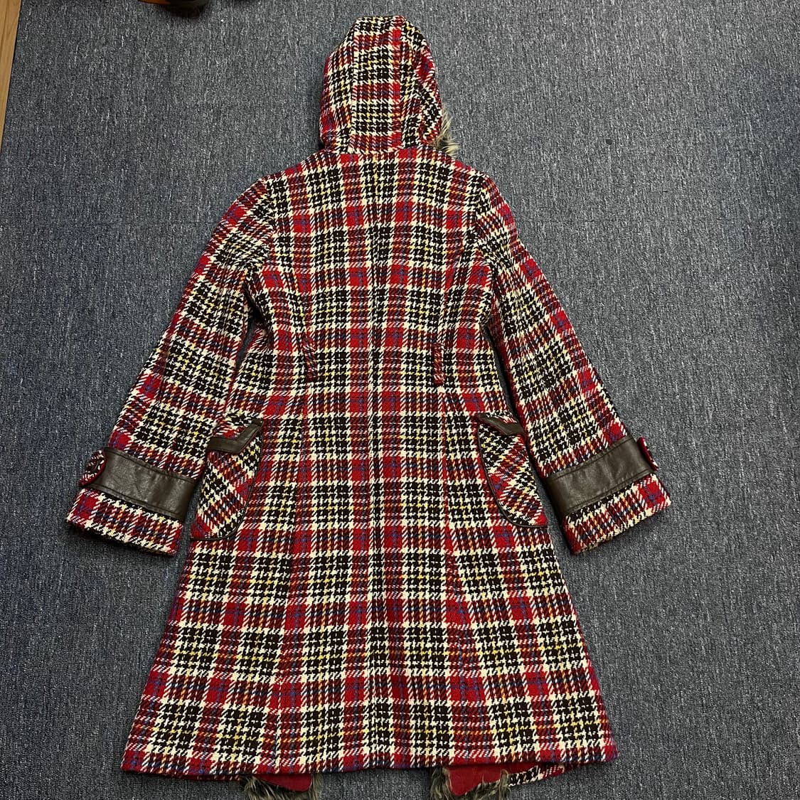 빈티지 산장 히피 체크 후드 울 코트 상품이미지5